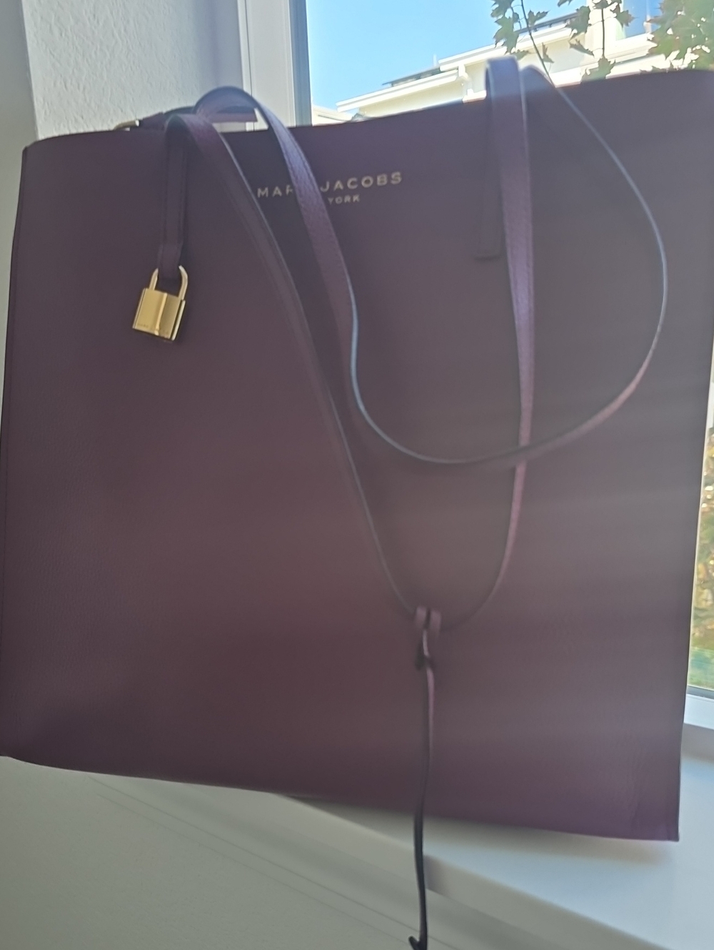 Marc Jacobs Plum Leather Tote with Gold Padlock Accent